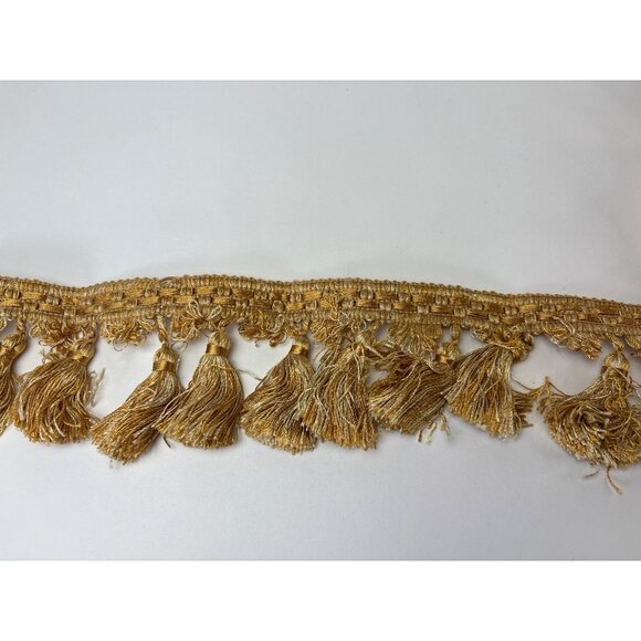 Golden Fringe Trim Tassel Border Fabric 2 yards 20" Sewing Home Décor Craft Vtg - Picture 3 of 13